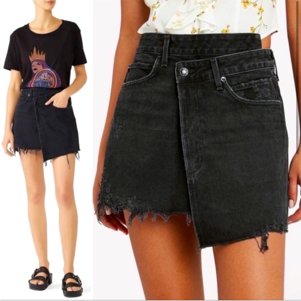 AGOLDE Asymmetrical Black Mini Skirt - Size 25